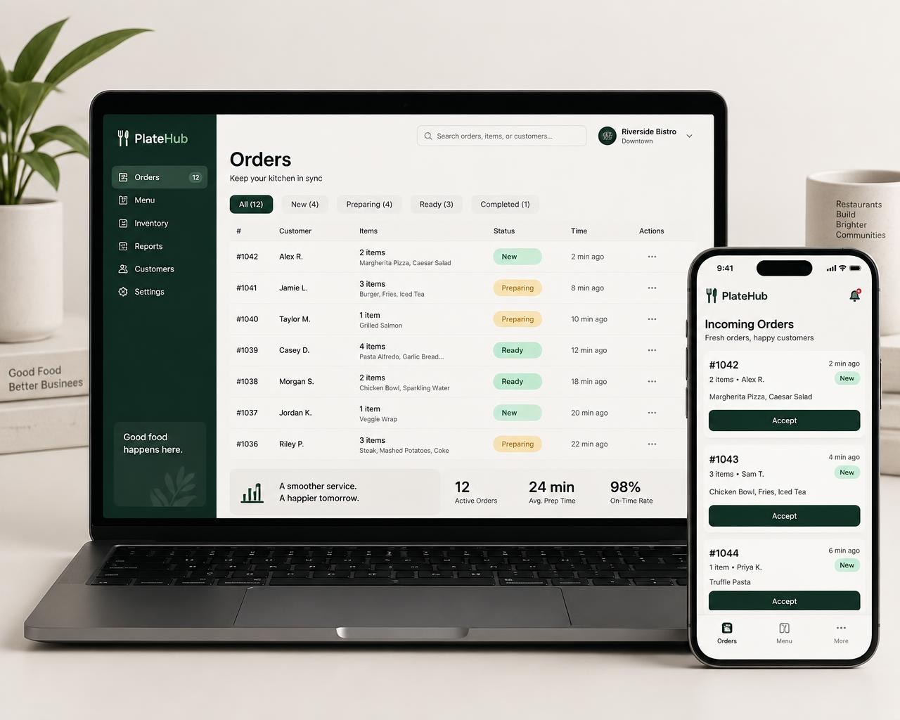 Order management dashboard on a laptop and phone